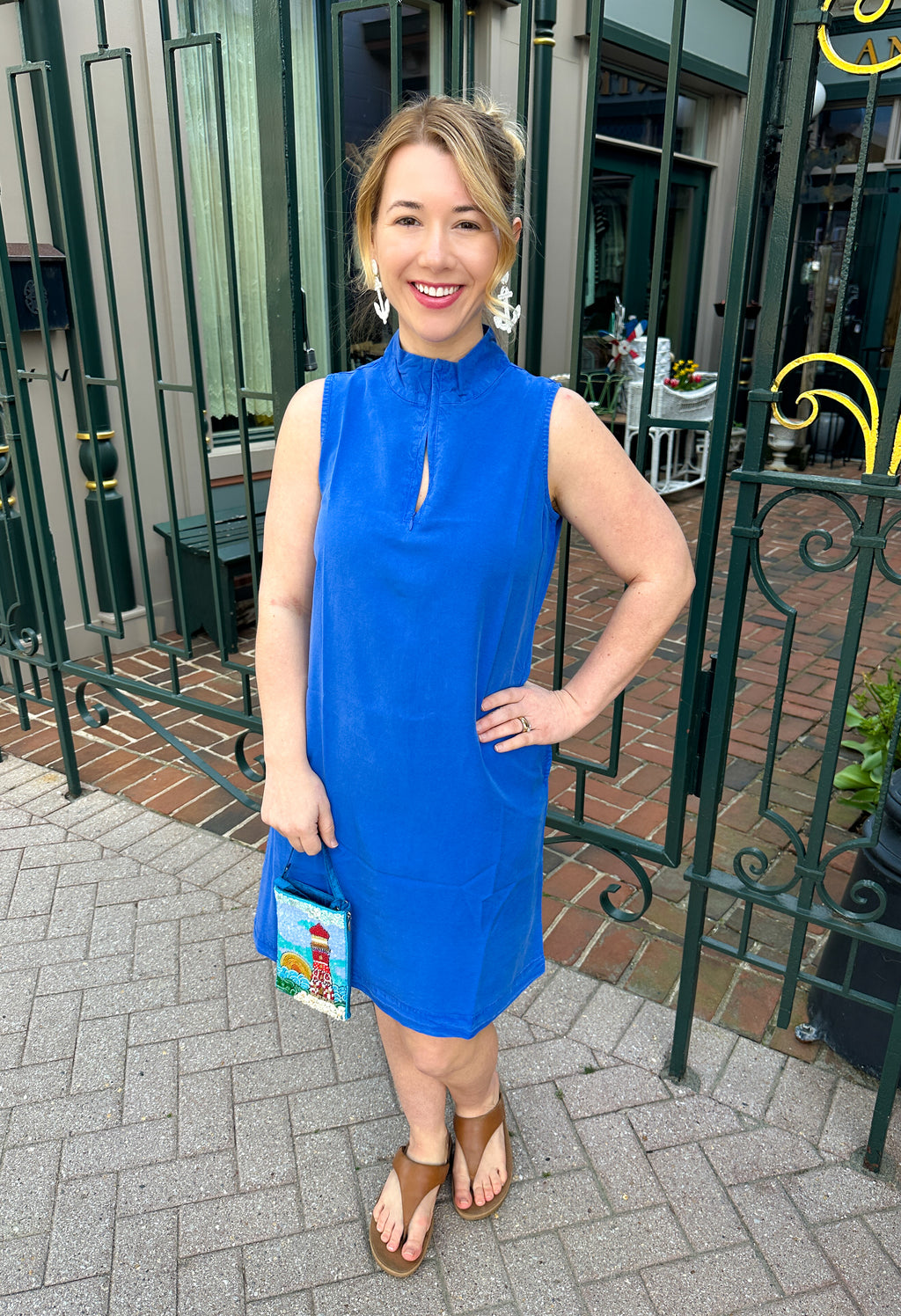Lulu B Blue Tencel Sleeveless Quarter Zip Dress – Blooming Boutique