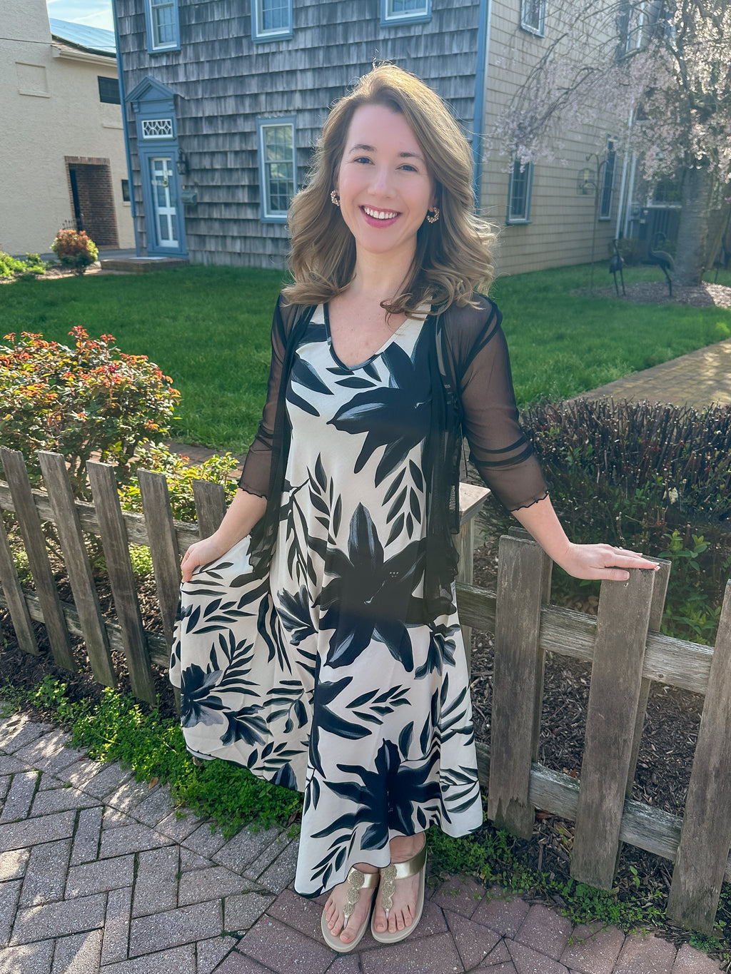 Tango Mango Stone Flower Midi Dress L