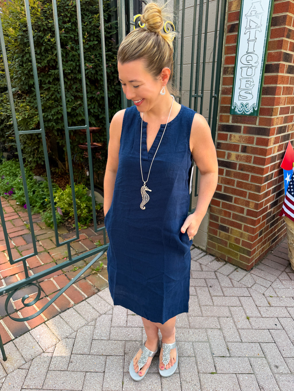 sleeveless linen dress with pockets Brooke Dress