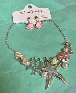 Pink Starfish Necklace Set