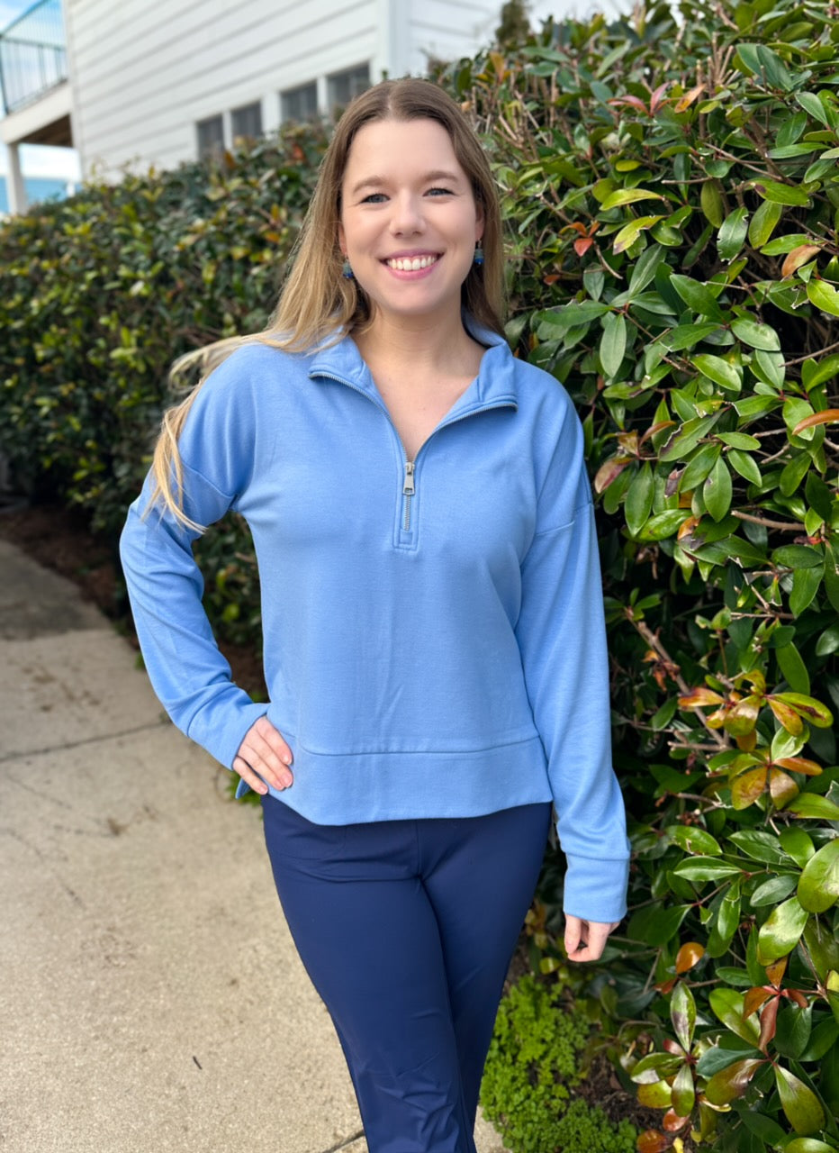 scuba long sleeve dress lululemon Lulu B Clear Periwinkle Scuba Quarter Zip Pullover 1X