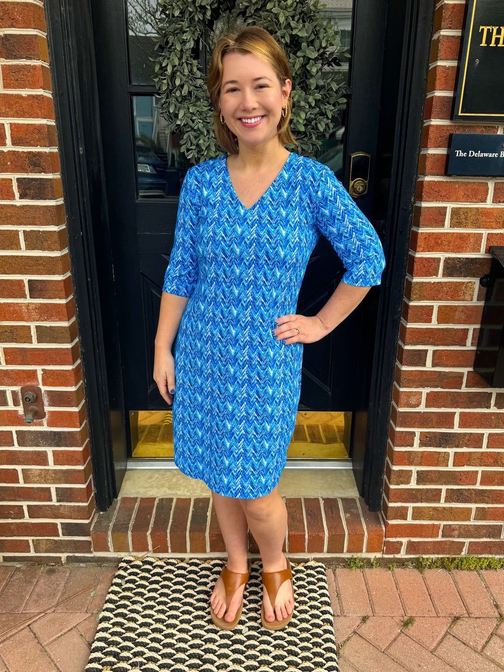 chevron blue dress Navy Chevron Maxi Dress with Pockets