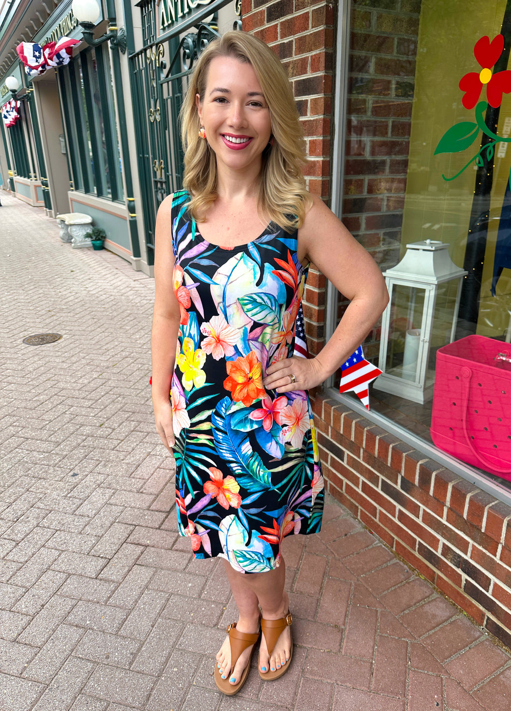 Tango Mango Women's Tropical Floral UPF 50+ Sleeveless Dress – Blooming Boutique