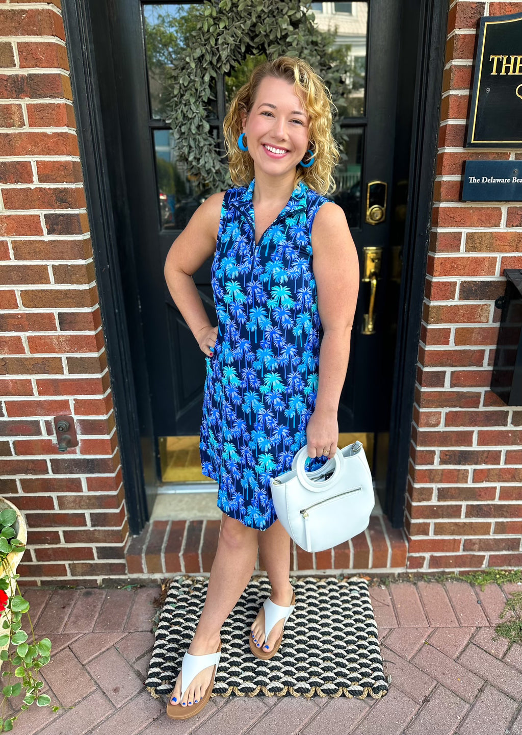 Beachtime by Lulu B Navy Multi Palm Sleeveless Quarter Zip Dress – Blooming  Boutique