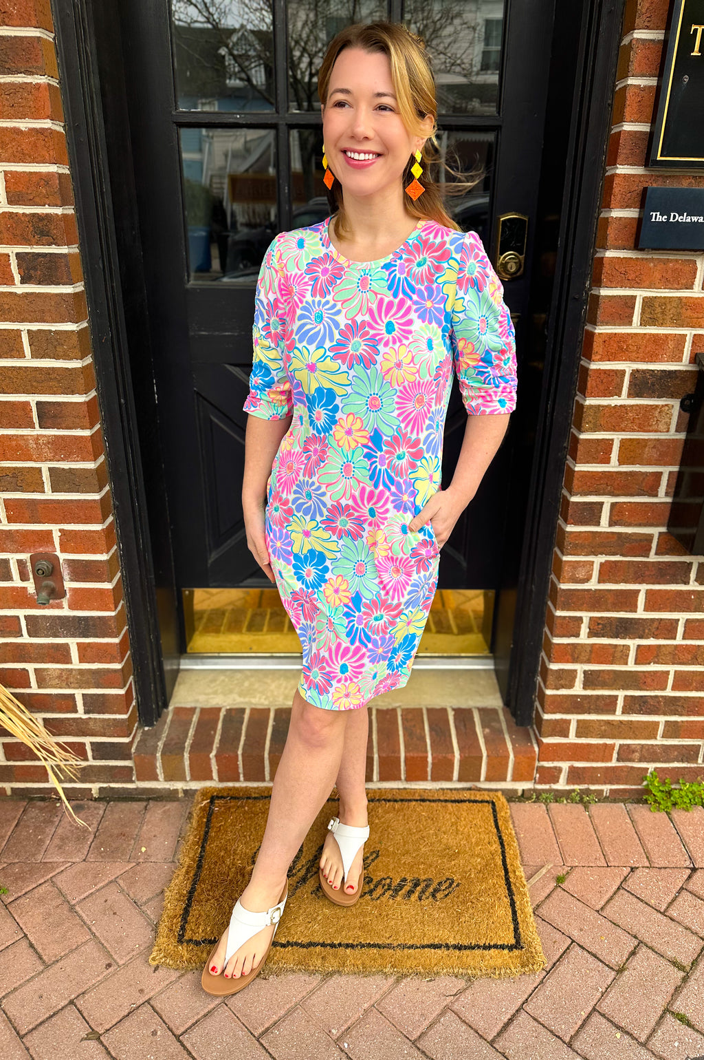 Beachtime by Lulu B Retro Flower 3/4 Sleeve Dress – Blooming Boutique