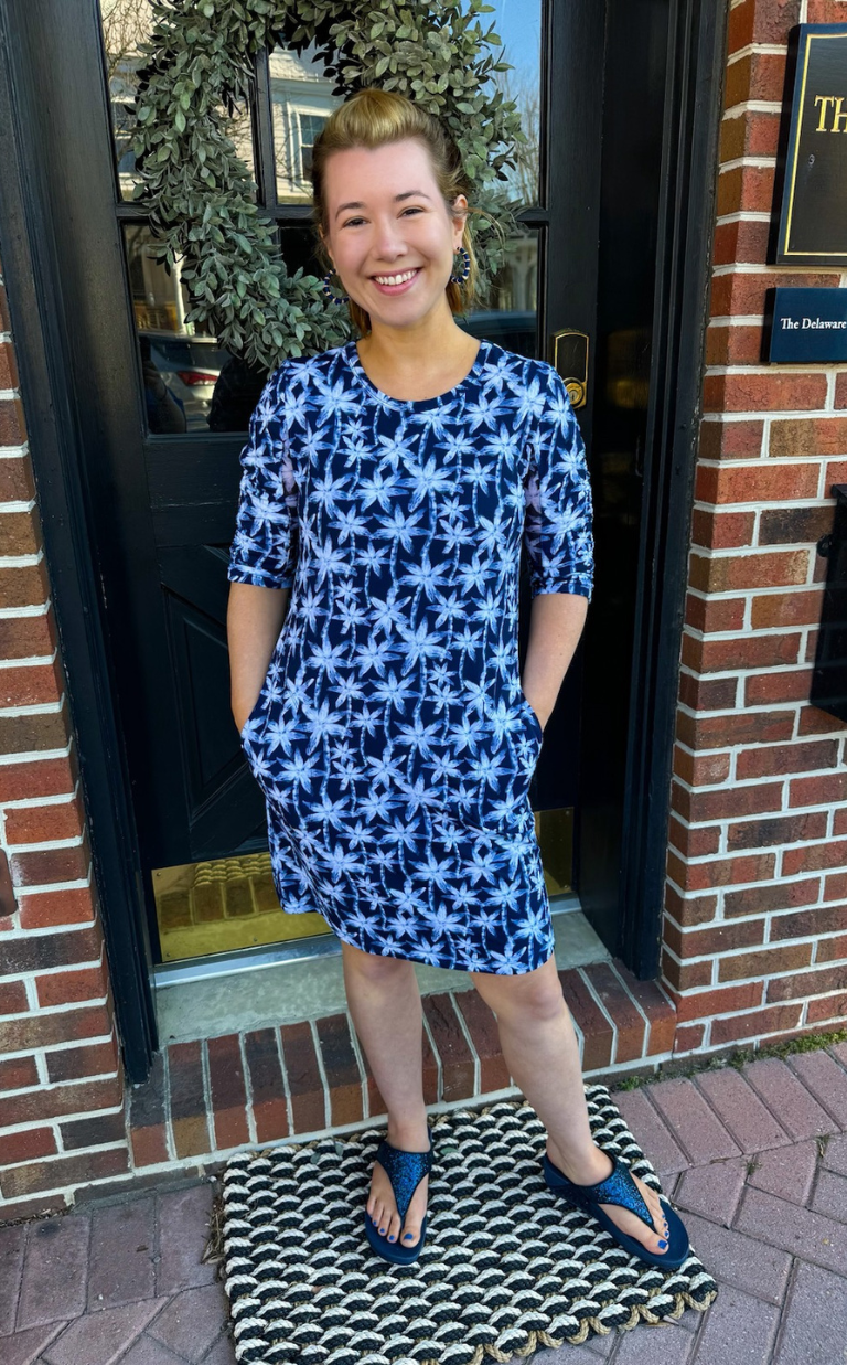 navy blue 3 4 sleeve dress Beachtime by Lulu B Navy Palm 3/4 Sleeve Dress 1X