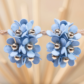 Milky Blue Cluster Flower Ear Hugger Earrings