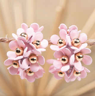 Pale Blush Cluster Flower Ear Hugger Earrings