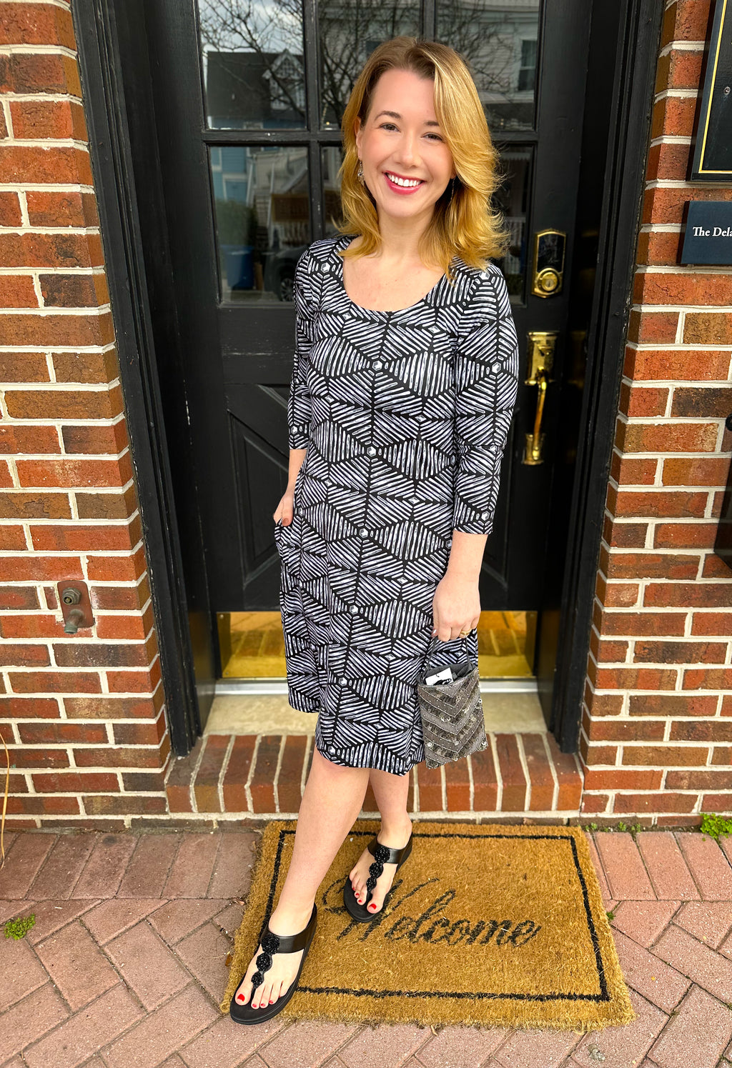 Tango Mango Black Maze A-line Dress with Sleeves