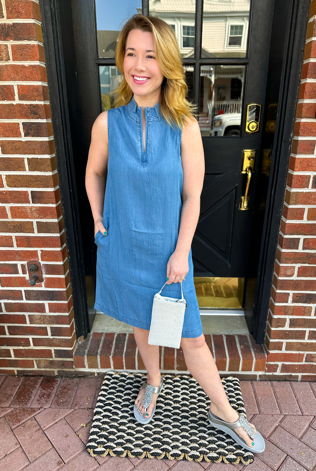 blue b denim dress Blue B Women's Tiered Denim Dress
