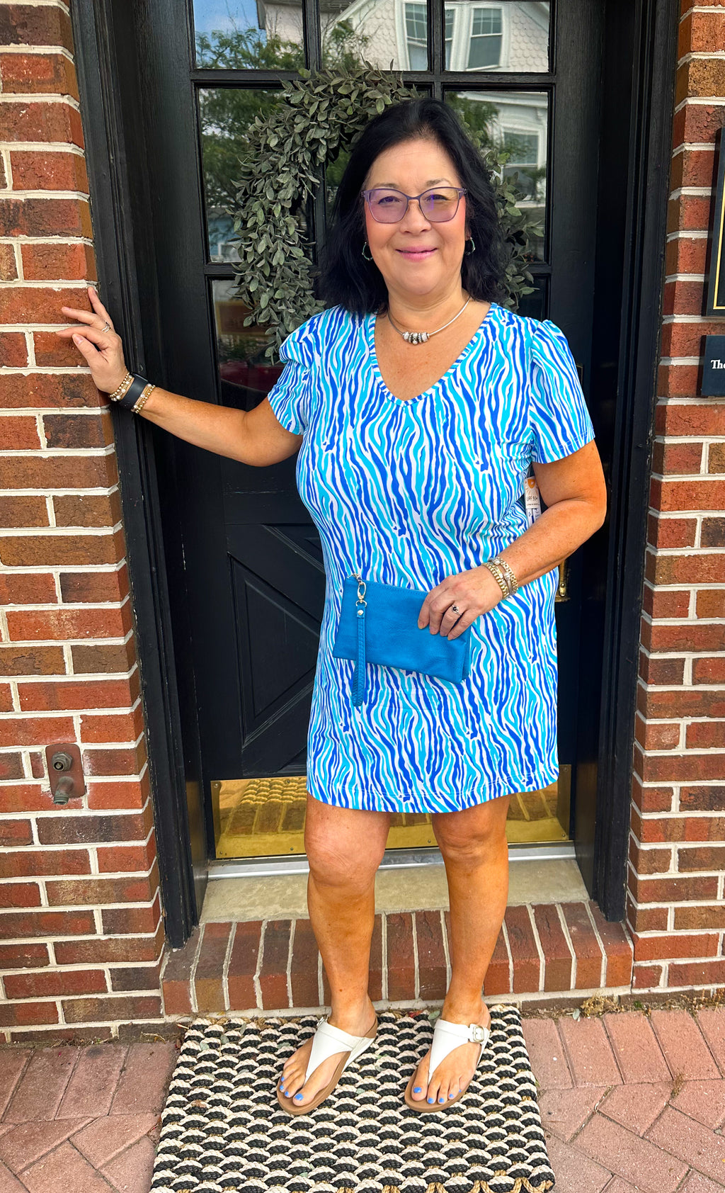 Lulu B Blue Zebra Puffed Sleeve Dress – Blooming Boutique
