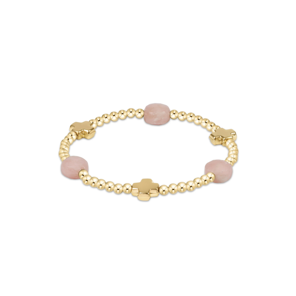 enewton • Gemstone Gold Joy Pattern 3mm Bead Bracelet - Pink Opal