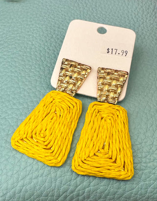 Yellow Weave Dangle Earrings