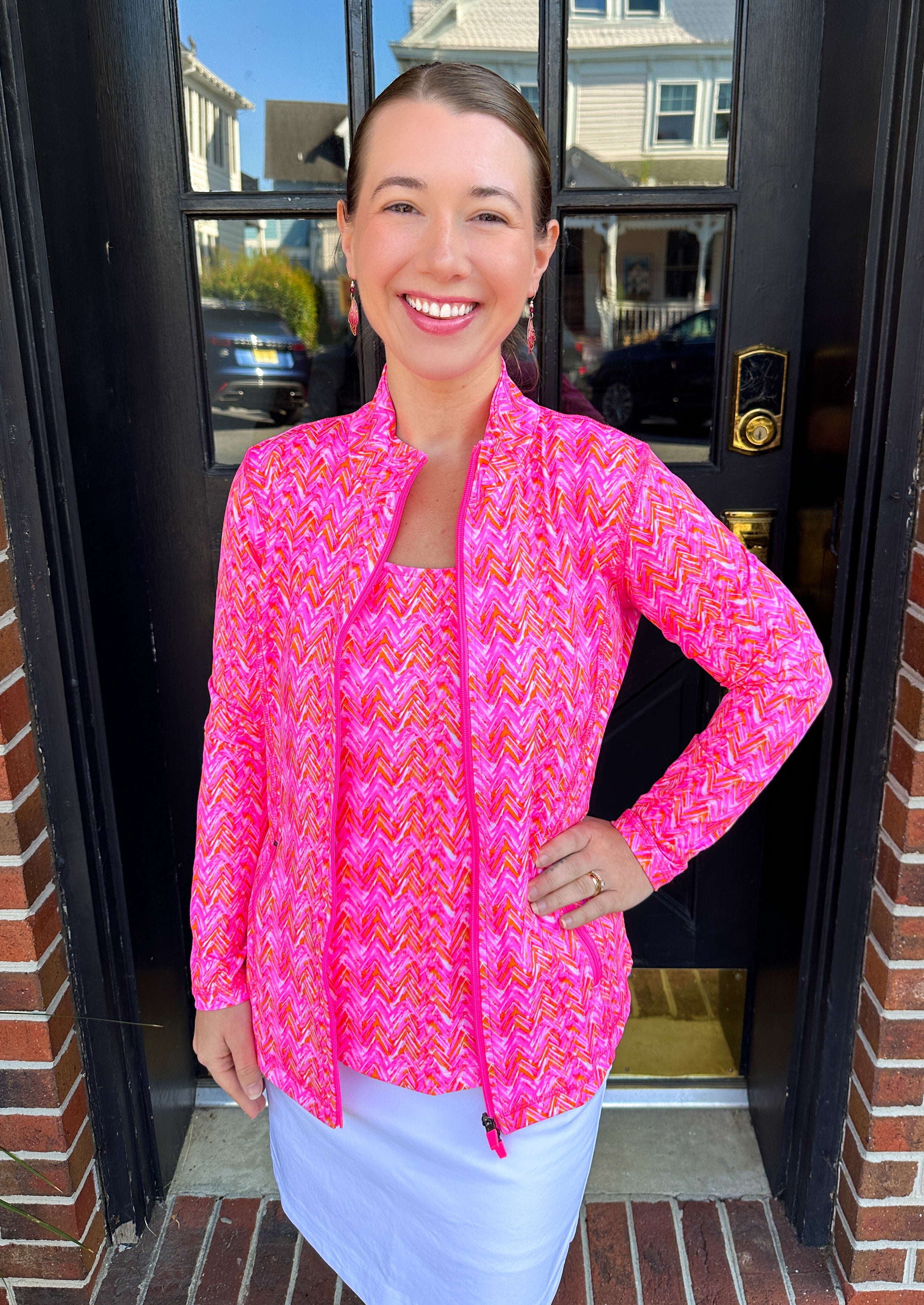 Lulu B Pink and Orange Chevron Zip Jacket – Blooming Boutique