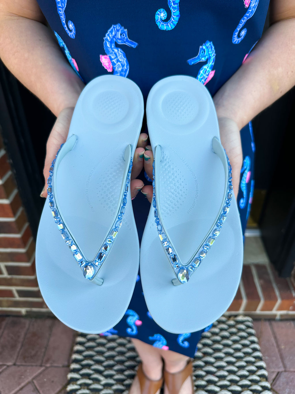 FitFlops iQushion Quiet Blue Multi Crystal Sandals1