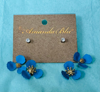 Double Drop Sky Flower Earrings with Crystal Post