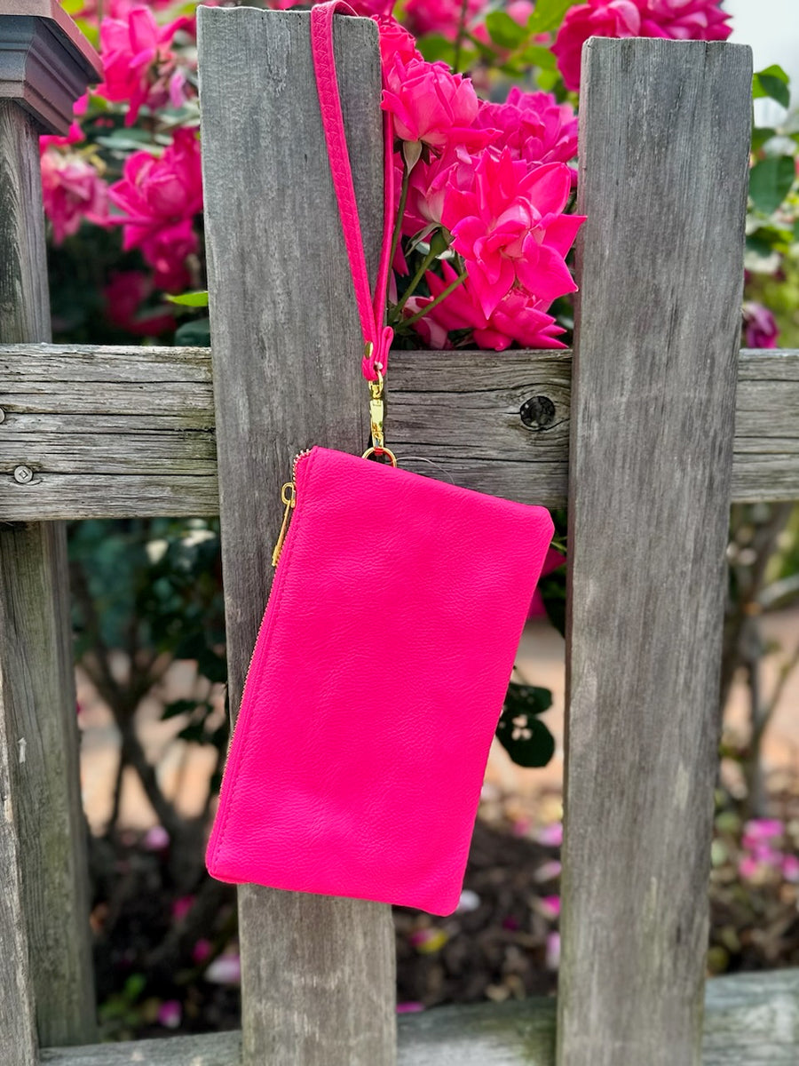 Pink Plaid Vegan Leather Wristlet