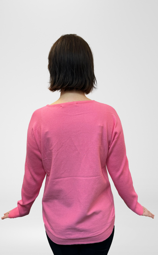 Lulu B Bright Hot Pink 2-Pocket Cashmere Feel Top