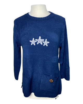 Lulu B Navy Starfish Embroidered Sweater