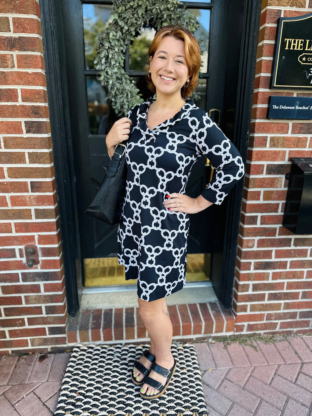 Lulu B Black and Gold Ruffle Collar Dress – Blooming Boutique