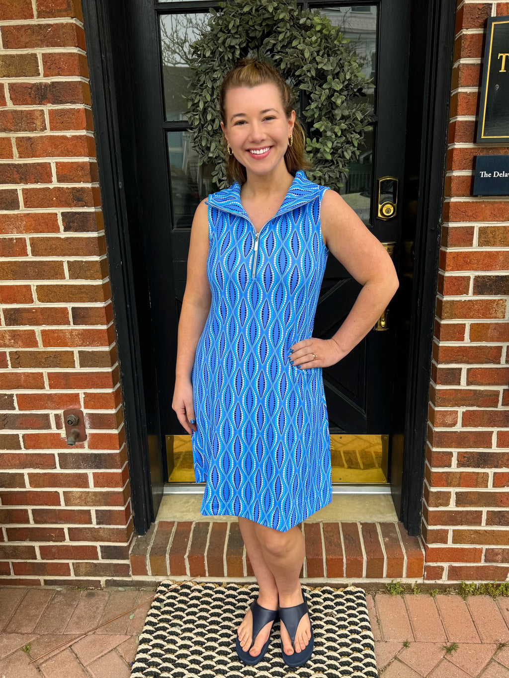 Lulu B Blue Dots Sleeveless Zip Swing Dress XS