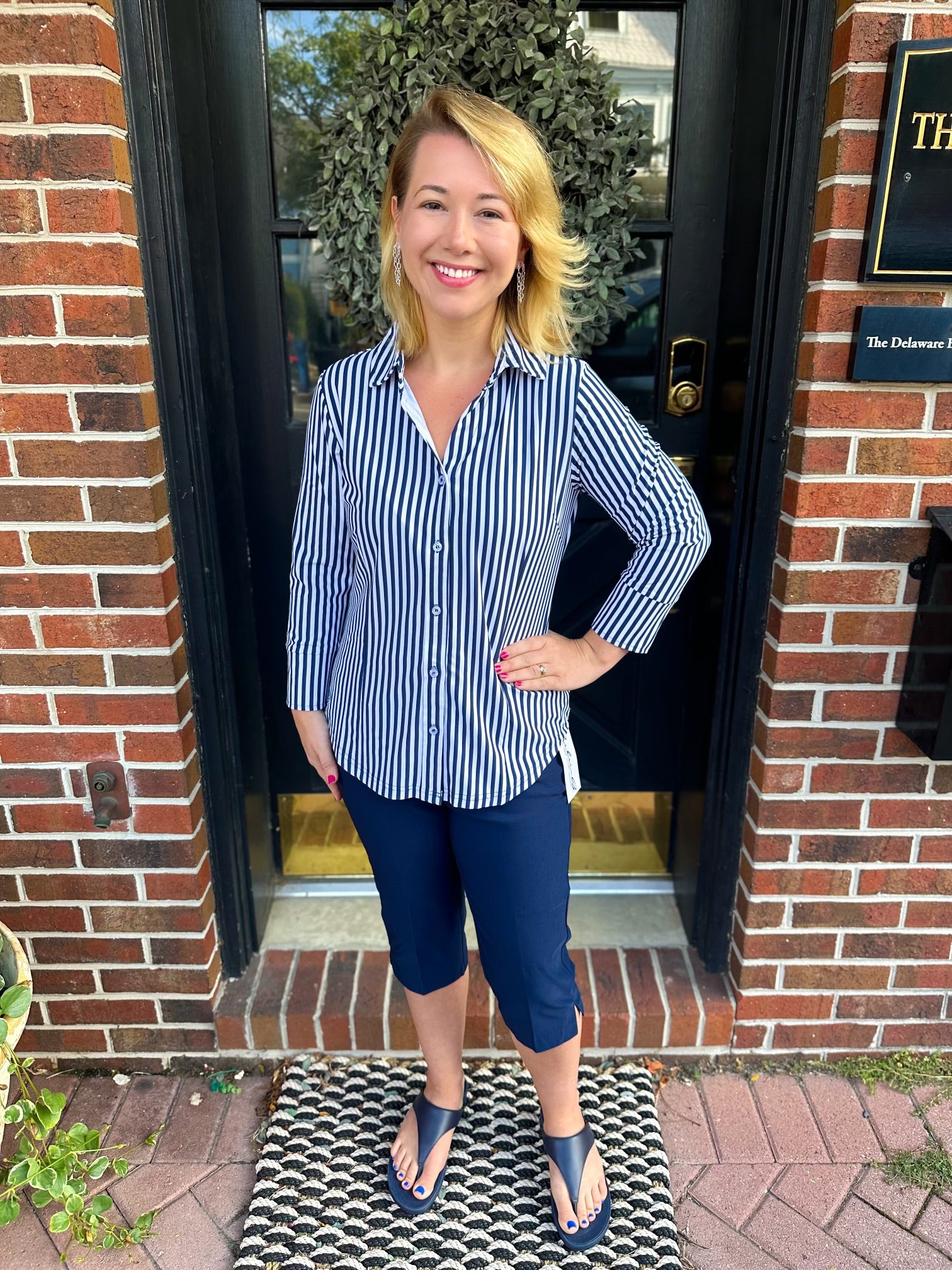 A2B25■ ※ lulu※ Lulu B Button Down Collar Top Navy Stripe – Blooming Boutique