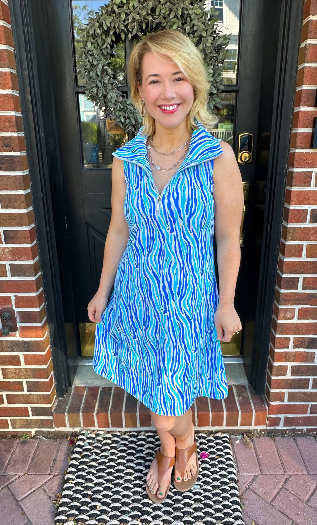 blue zebra dress Lulu B Vertical Sleeveless Zip Swing in stock color filter:Black this dress is your Plus Size Black Dresses Color:coral