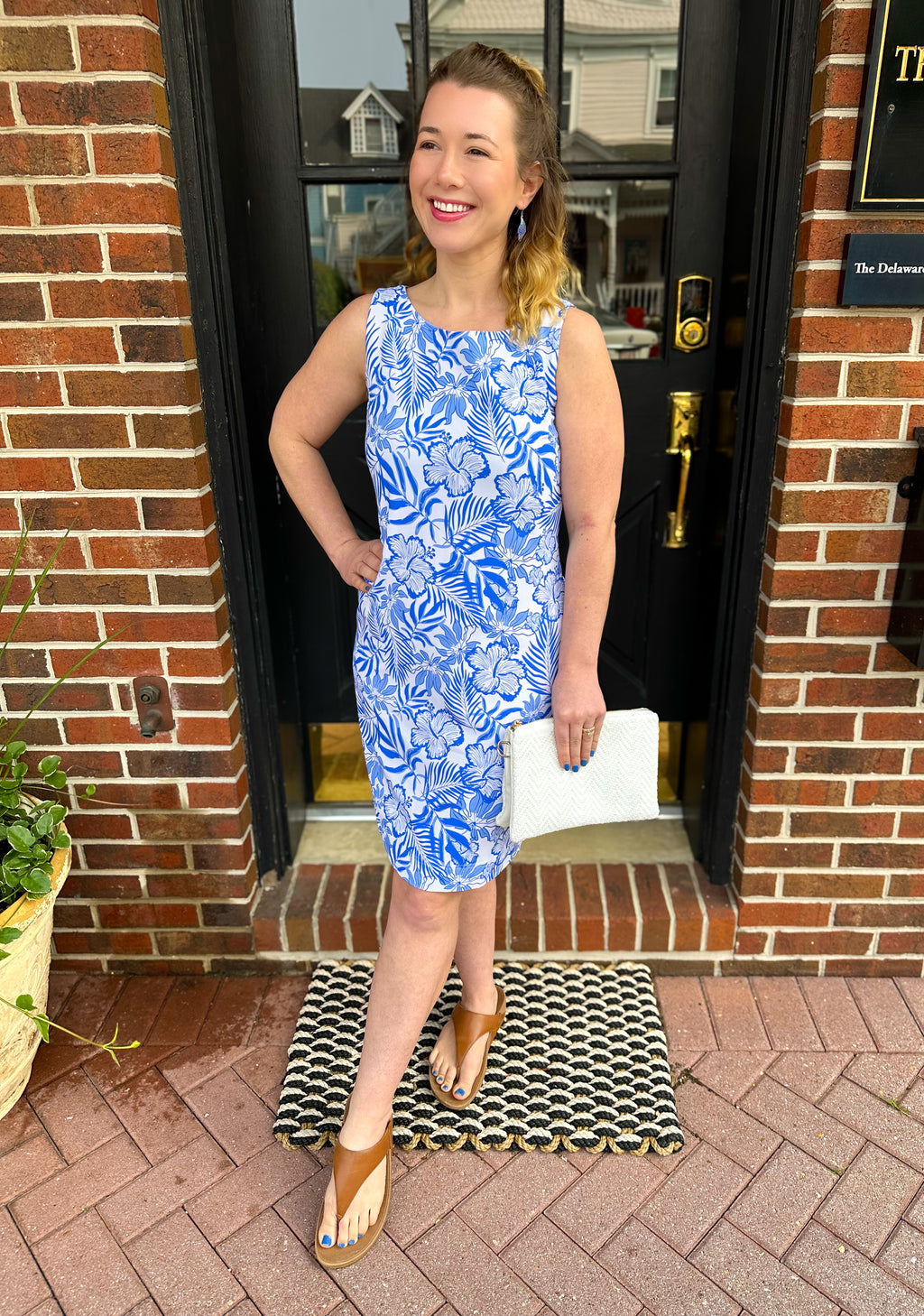 blue floral shift dress Lulu Floral Dixie Split Neck Shift Dress LT-BLUE-WHIT / XL by Sugarlips