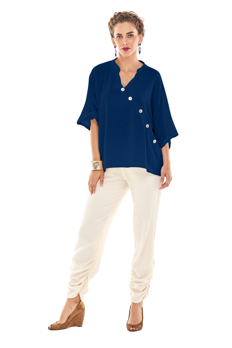 Oh My Gauze Button Blouse Sapphire Blooming Boutique