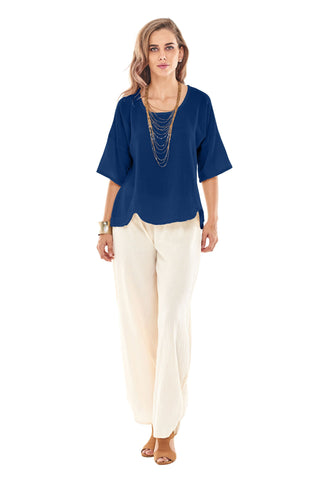 Oh My Gauze Scallop Blouse Sapphire
