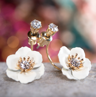 Single Ivory Flower Drop Earrings with Crystal Post