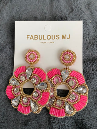 Pink Flower Rhinestone Earrings
