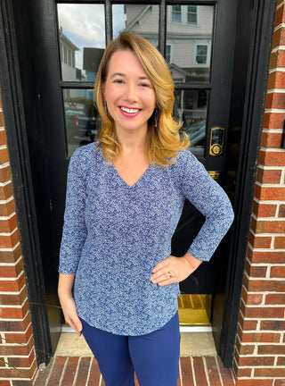 Lulu B Blue Animal Print V-Neck Top