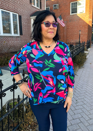 Tango Mango Midnight Tropical Print Tulip Hem Top