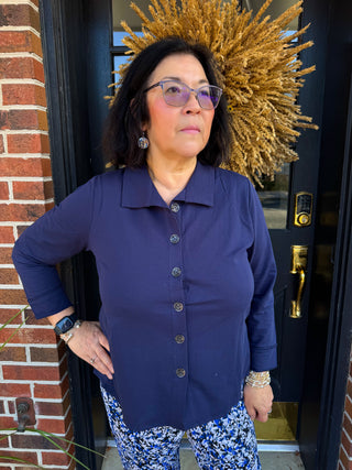 Lulu B Navy Button Down Jacket Top