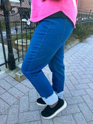 Lulu B Denim Rhinestone Cuff Pull on Jean