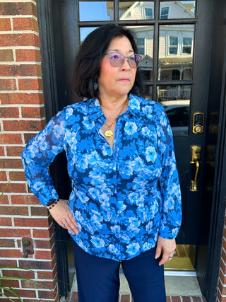 Tango Mango Blue Floral Button Down Blouse