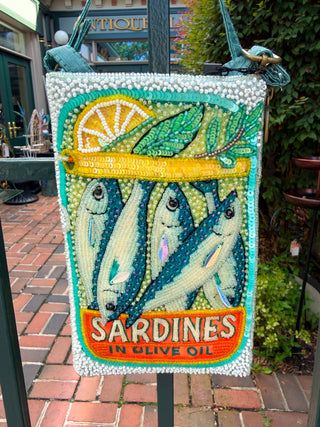 Beaded Green Sardines Club Bag