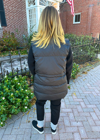 Claire Down Black Puffer Jacket With Knit Sleeve