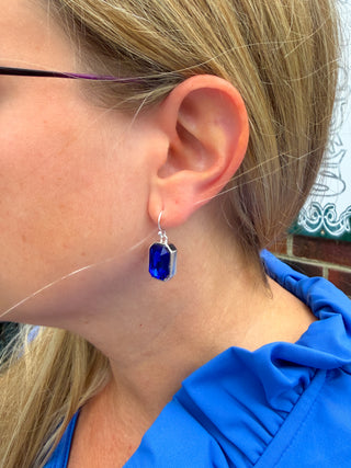 Blue and Silver Crystal Rectangle Earrings