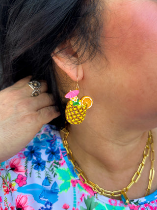 Gold Sparkle Pineapple Drink Earrings