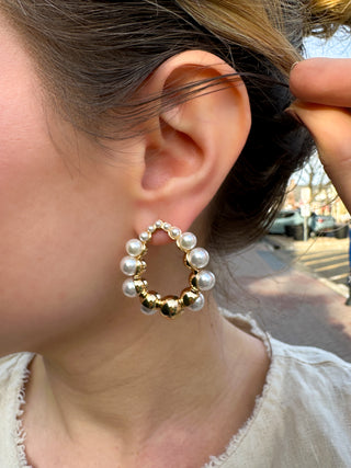 Gold Pearl Bubble Hoop Earrings