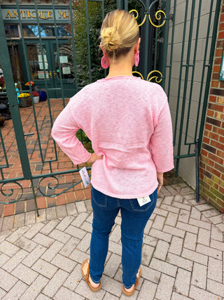 Lulu B Seaglass Pink Mini Button Sweater