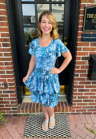 Tango Mango Rippling Waters Short Sleeve Bubble Hem Dress