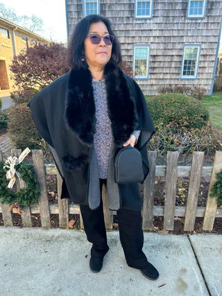 Black Faux Fur Wrap with Pockets