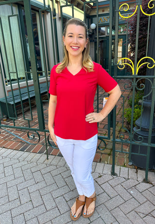 Lulu B Crimson Short Sleeve V-neck Top