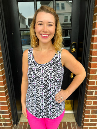 Lulu B Black and Pink Flower Basic Tank