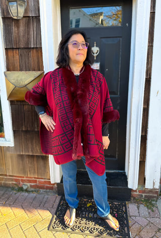 Merlot Wrap with Faux Fur Trim