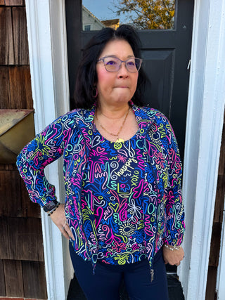 Beachtime by Lulu B Navy Neon Abstract Full Zip Jacket