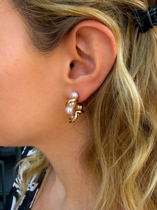 Twist Gold and Pearl Earrings